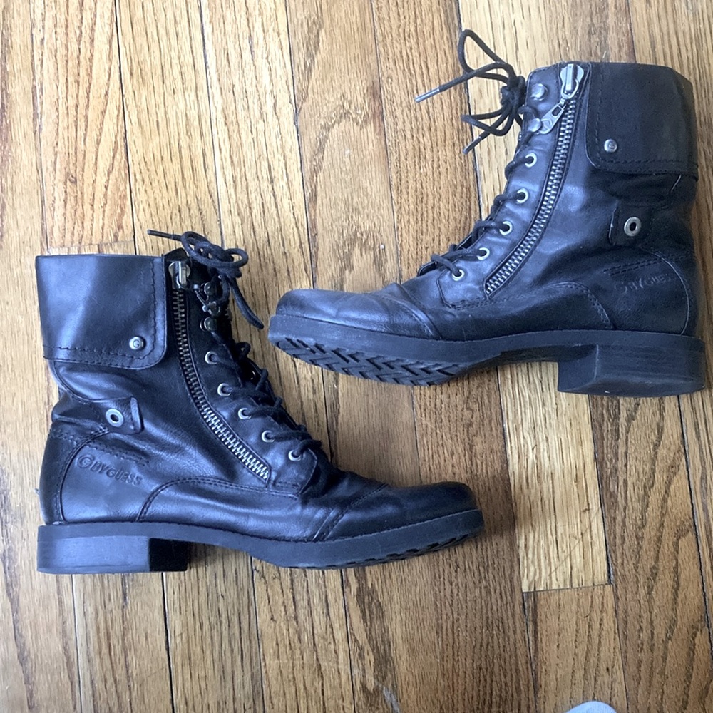 Black Leather Lace-Up Ankle Boots with Side Zip - Picture 2 of 11